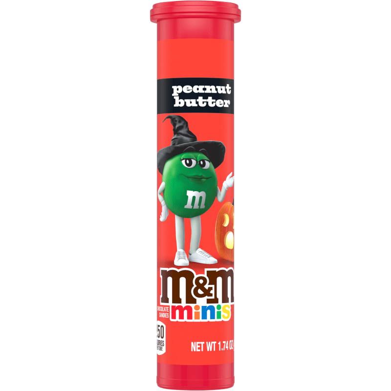 M&M'S MINIS Peanut Butter Chocolate Halloween Candy Mega Tube, 1.74 Oz