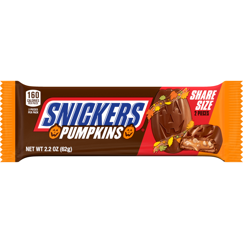 SNICKERS Pumpkin Milk Chocolate Candy Bars, Share Size,  2.2 Oz, 2 Ct Pack