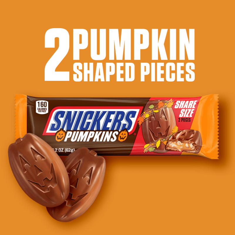 SNICKERS Pumpkin Milk Chocolate Candy Bars, Share Size,  2.2 Oz, 2 Ct Pack